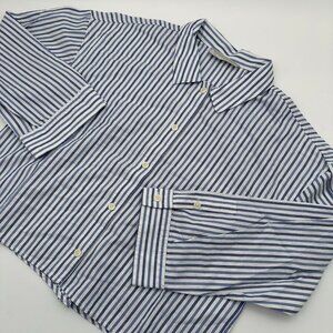 NWOT W Everlane The Woven 100% Cotton Long Sleeve PJ Top, Size XXS, Blue Stripe